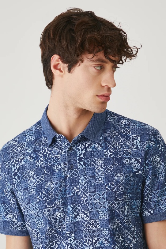 Polo bawełniane męskie z elastanem wzorzyste kolor niebieski z elastanem niebieski RS25.POM705