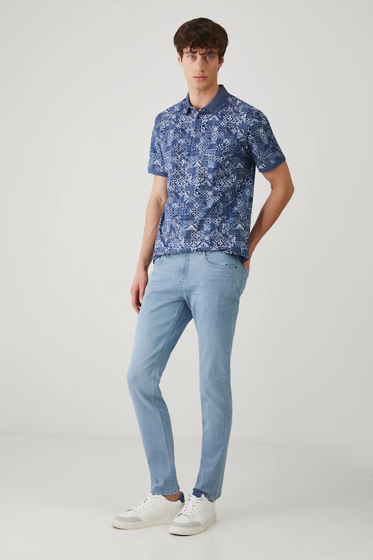 Polo bawełniane męskie z elastanem wzorzyste kolor niebieski RS25.POM705 niebieski RS25