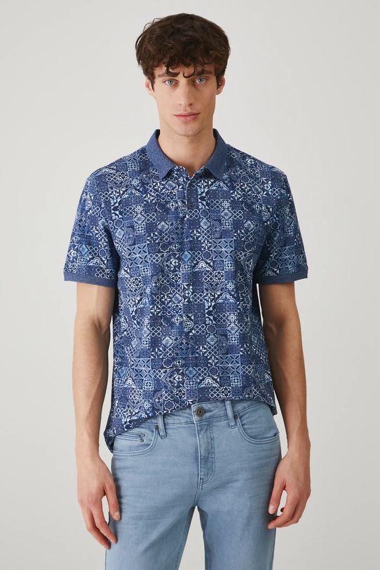 Polo bawełniane męskie z elastanem wzorzyste kolor niebieski niebieski RS25.POM705