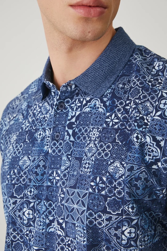 Polo bawełniane męskie z elastanem wzorzyste kolor niebieski RS25.POM705 niebieski