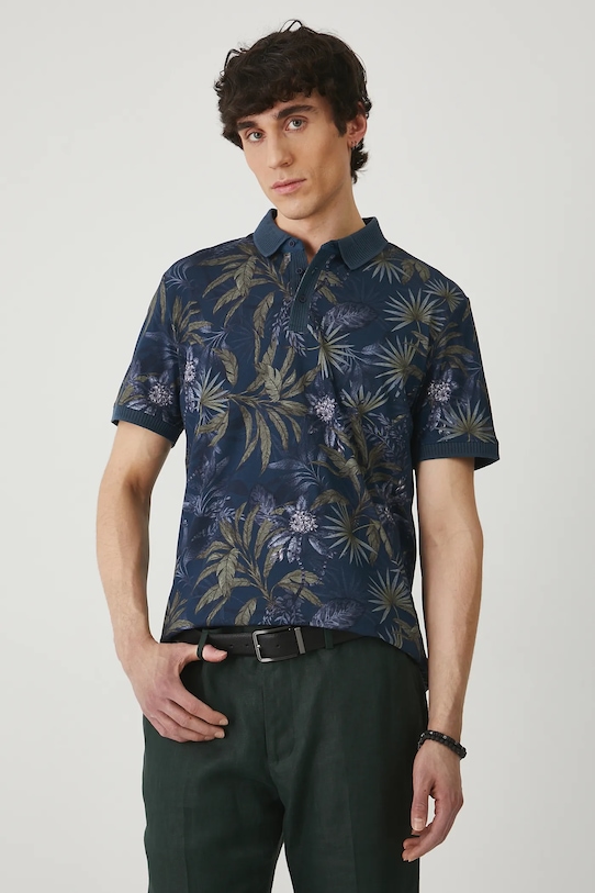 Polo bawełniane męskie z elastanem wzorzyste kolor niebieski niebieski RS25.POM806