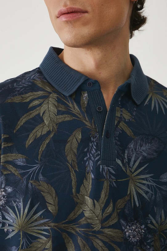 Polo bawełniane męskie z elastanem wzorzyste kolor niebieski RS25.POM806 niebieski