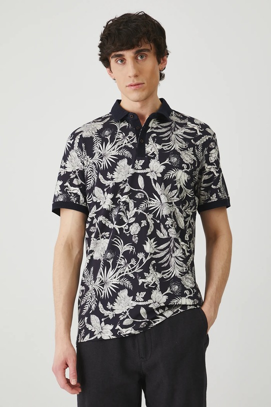 Polo bawełniane męskie z elastanem wzorzyste kolor czarny czarny RS25.POM806