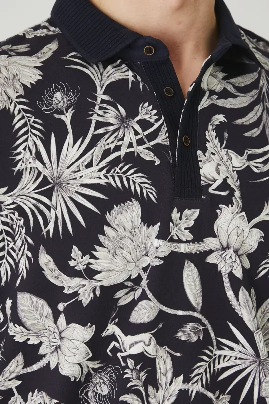 Polo bawełniane męskie z elastanem wzorzyste kolor czarny RS25.POM806 czarny