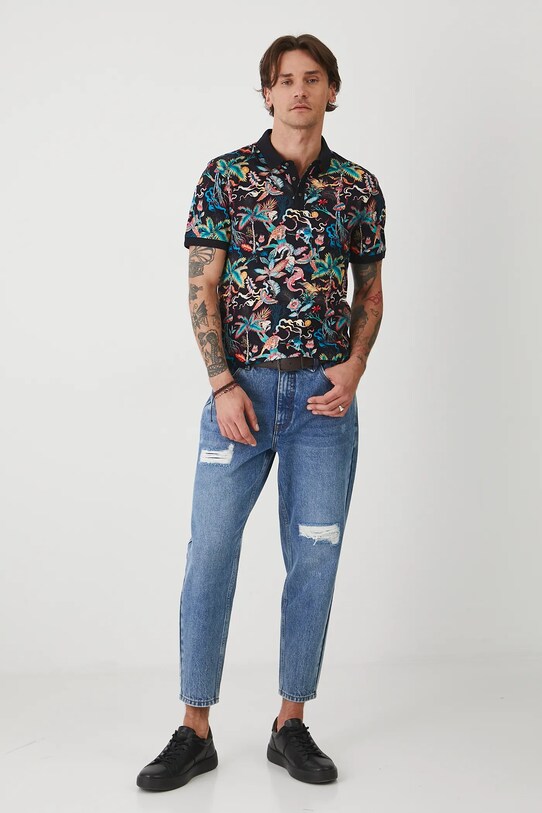 Polo bawełniane męskie z elastanem wzorzyste kolor czarny RS25.POMA12 czarny RS25