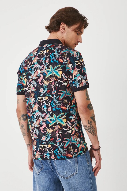 Odzież Polo bawełniane męskie z elastanem wzorzyste kolor czarny RS25.POMA12 czarny