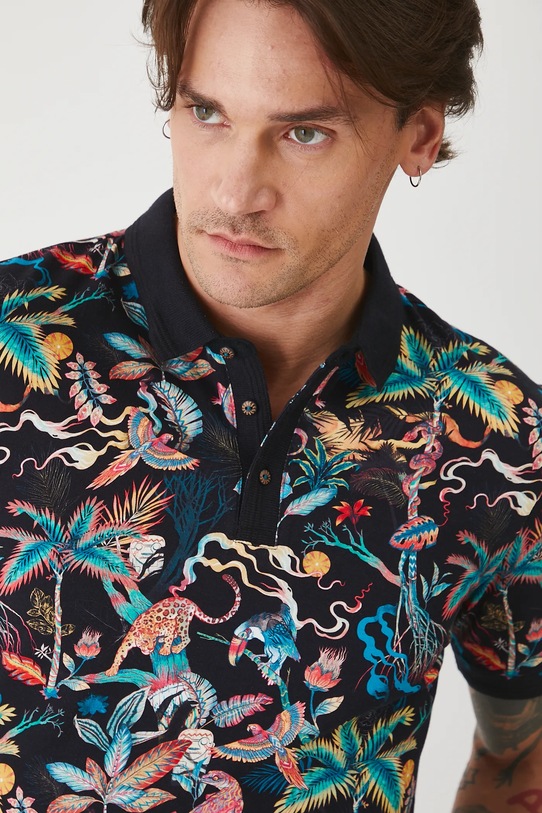 Polo bawełniane męskie z elastanem wzorzyste kolor czarny czarny RS25.POMA12