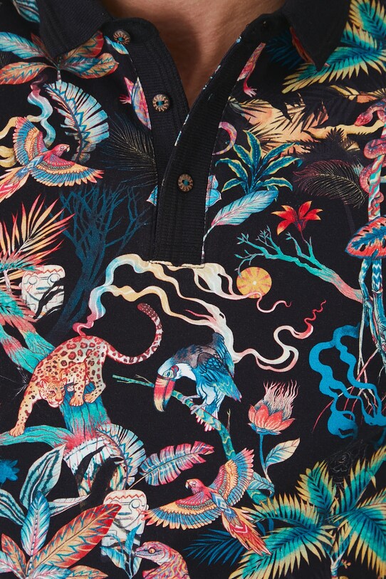 Polo bawełniane męskie z elastanem wzorzyste kolor czarny RS25.POMA12 czarny