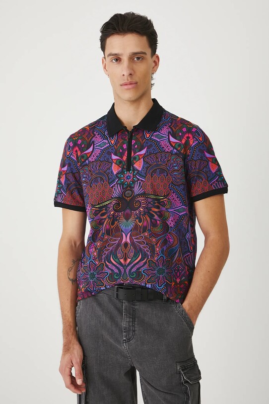 Polo bawełniane męskie z elastanem wzorzyste RS25.POMC10 multicolor RS25