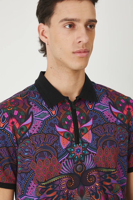 Polo bawełniane męskie z elastanem wzorzyste multicolor RS25.POMC10