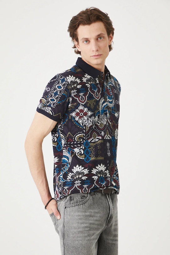 Polo bawełniane męskie z elastanem wzorzyste kolor multicolor z elastanem multicolor RS25.POMC12