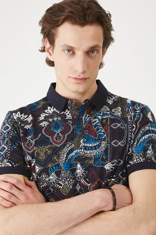 Polo bawełniane męskie z elastanem wzorzyste kolor multicolor multicolor RS25.POMC12