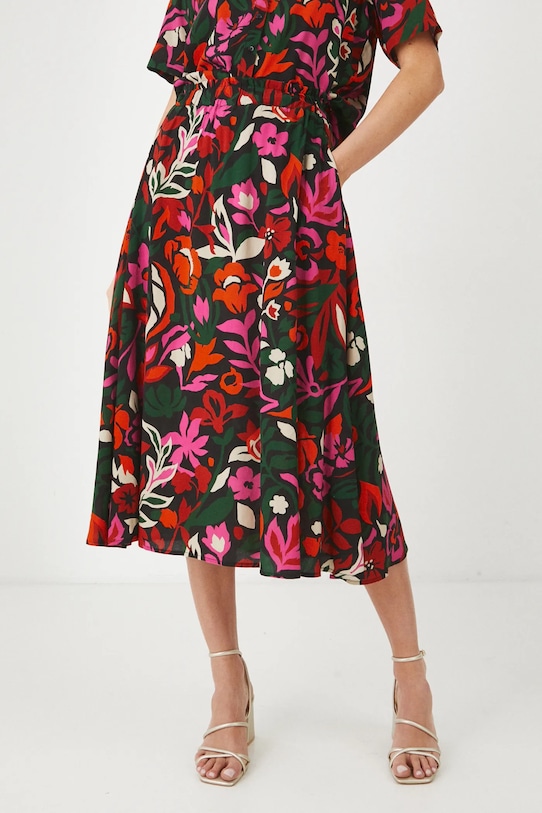 Spódnica damska midi z wiskozy wzorzysta kolor multicolor midi multicolor RS25.SDD030
