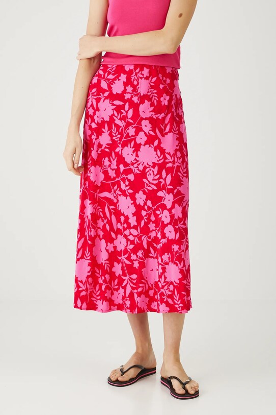 Spódnica damska maxi w kwiaty kolor czerwony rozkloszowany czerwony RS25.SDD0B0