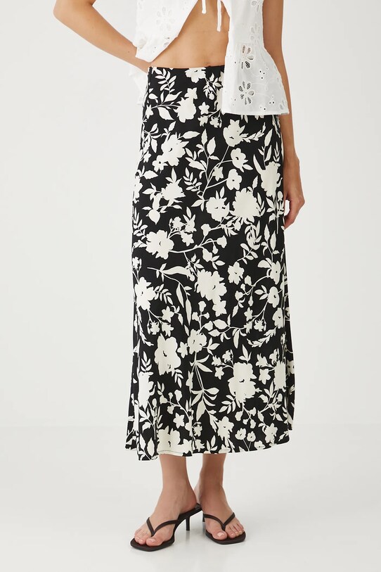 Spódnica damska maxi w kwiaty kolor czarny rozkloszowany czarny RS25.SDD0B0