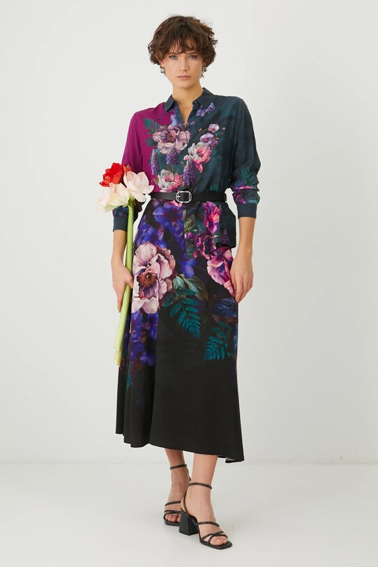 Spódnica damska maxi z wiskozy w kwiaty kolor czarny RS25.SDD300 czarny RS25