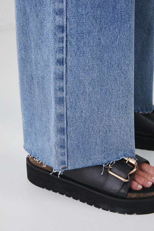 Oblečenie Bavlnené rifle wide leg s praným efektom RS25.SJD207 modrá