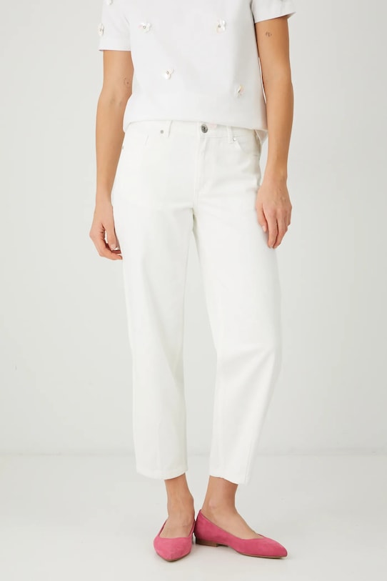 Jeansy bawełniane damskie slouchy gładkie kolor biały biały RS25.SJD305