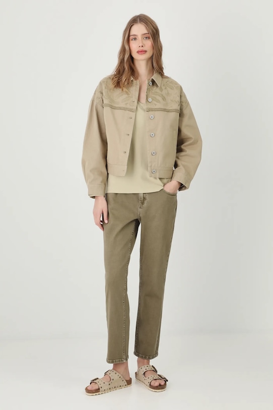 Jeansy damskie straight z efektem sprania zielony RS25.SJD504