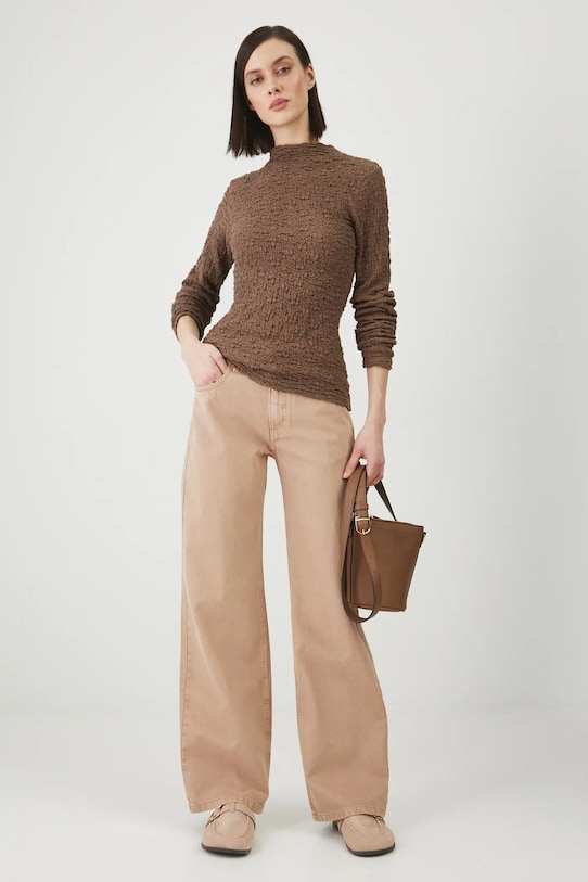 Bavlnené rifle dámske wide leg hnedá farba OEKO-TEX® hnedá RS25.SJD603