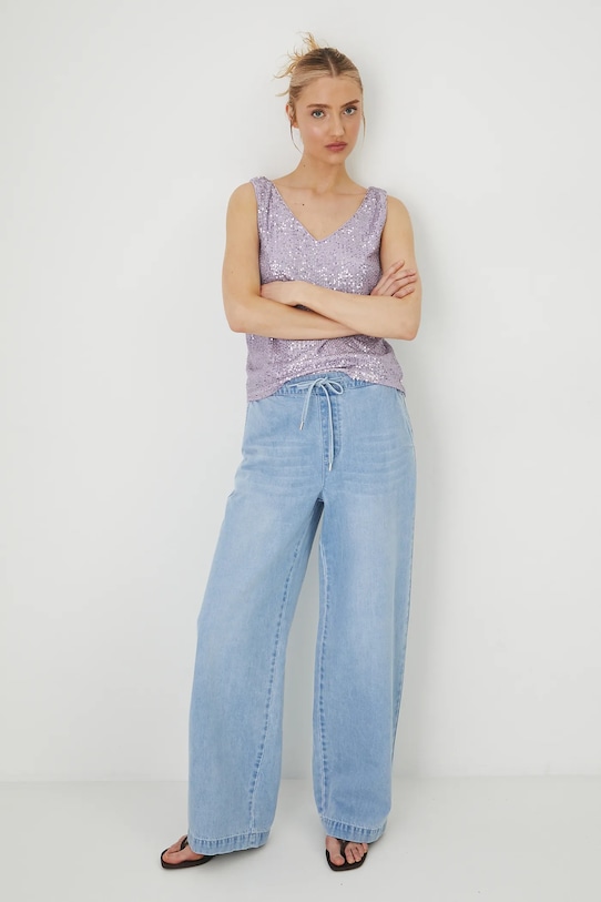 Bavlněné džíny dámské wide leg modrá barva modrá RS25.SJD901