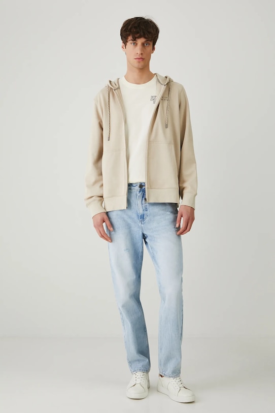 Jeansy bawełniane męskie regular z przetarciami kolor niebieski RS25.SJM705 niebieski RS25