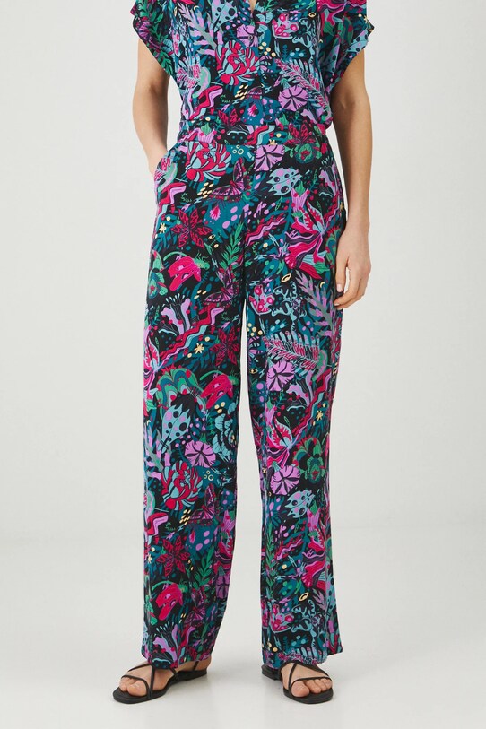Spodnie damskie wide leg z wiskozy kolor multicolor multicolor RS25.SPD072
