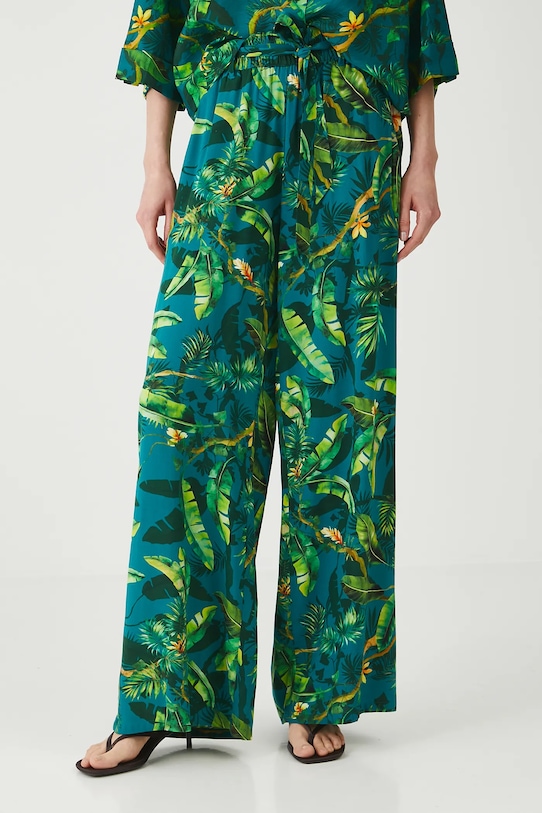 Spodnie damskie wide leg z paskiem kolor zielony tkanina turkusowy RS25.SPD0B1