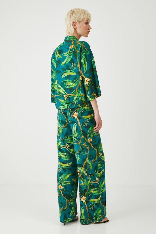 Spodnie damskie wide leg z paskiem kolor zielony turkusowy RS25.SPD0B1