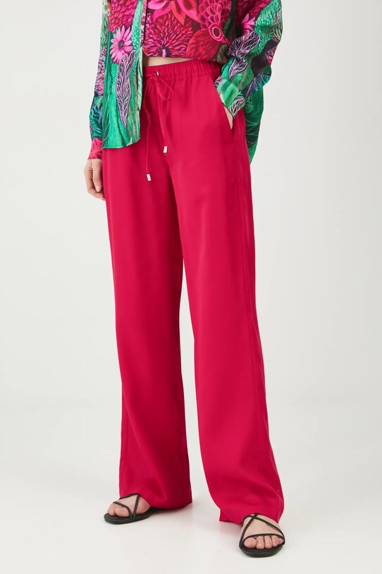 Spodnie damskie wide leg z lyocellu kolor czerwony RS25.SPD603 czerwony RS25