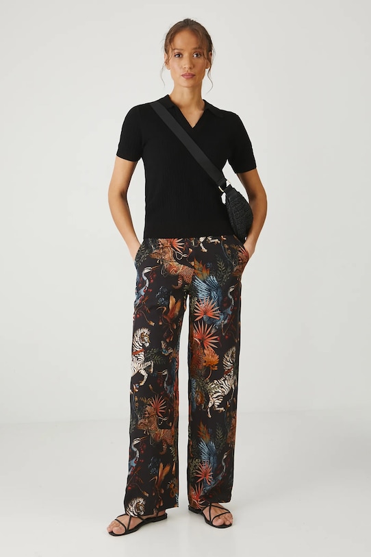 Spodnie damskie wide leg z wiskozy kolor czarny tkanina czarny RS25.SPD803