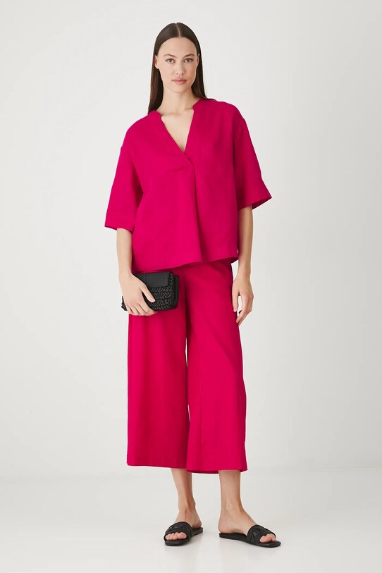 Odzież Spodnie lniane damskie culottes gładkie kolor czerwony RS25.SPD900 czerwony