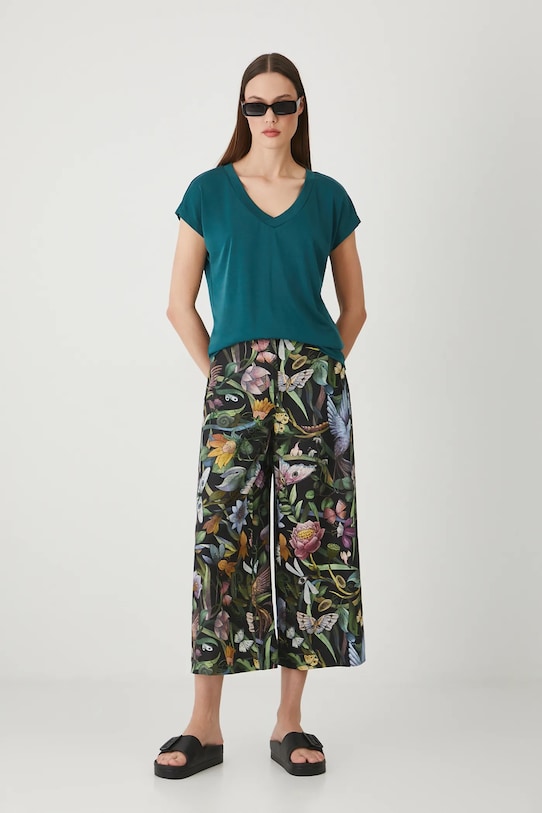 Spodnie lniane damskie culottes gładkie kolor czarny tkanina czarny RS25.SPD903