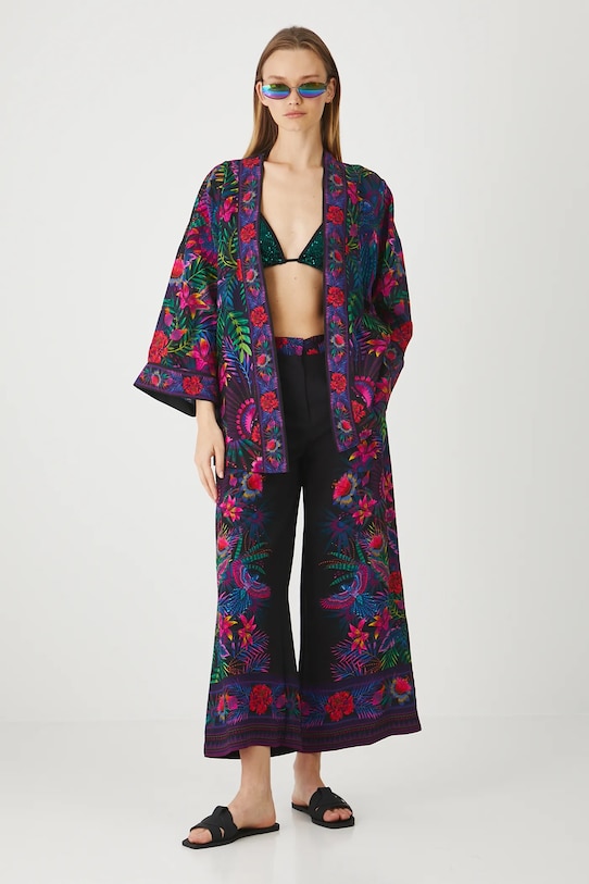 Spodnie damskie culottes wzorzyste kolor czarny tkanina czarny RS25.SPDA01