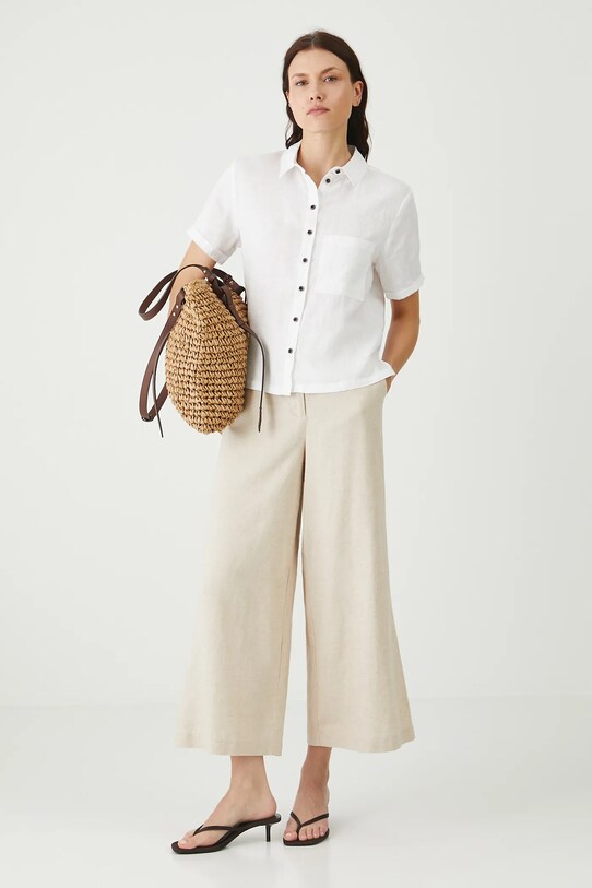 Lněné kalhoty dámské culottes, jednobarevné béžová barva RS25.SPDB02 béžová RS25
