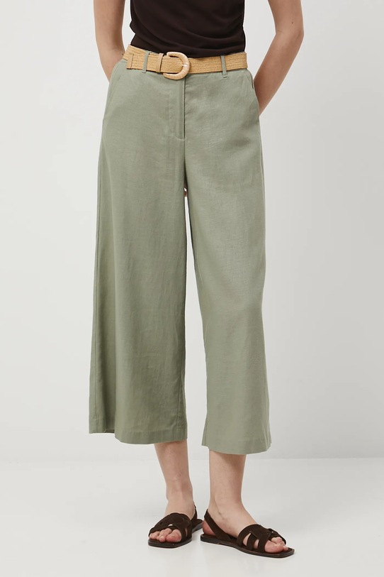 Spodnie lniane damskie culottes gładkie kolor zielony RS25.SPDB02 zielony