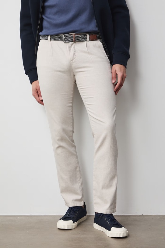 Odzież Spodnie lniane męskie z paskiem melanżowe kolor beżowy RS25.SPM061 beżowy