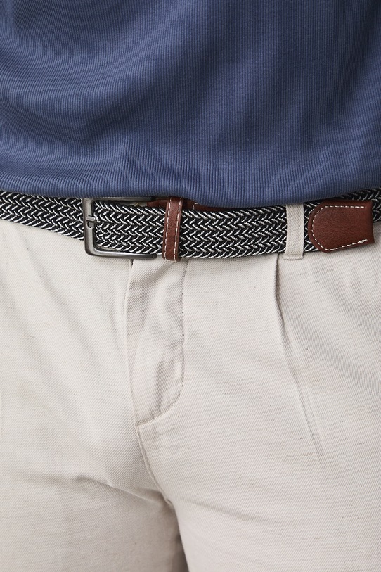 Spodnie lniane męskie z paskiem melanżowe kolor beżowy RS25.SPM061 beżowy