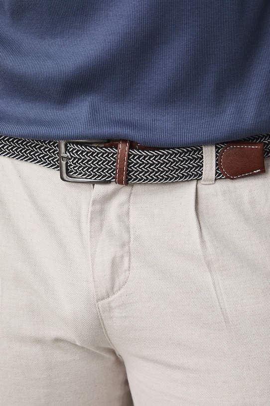 Spodnie lniane męskie z paskiem melanżowe kolor beżowy RS25.SPM061 beżowy