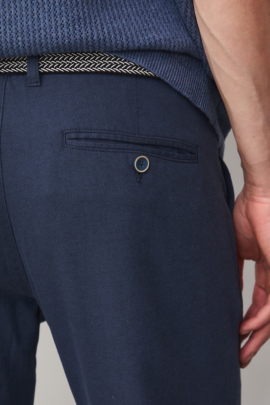 Spodnie lniane męskie z paskiem melanżowe kolor granatowy granatowy RS25.SPM061