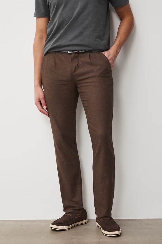 Oblečení Lněné kalhoty pánské s páskem, melanž hnědá barva RS25.SPM061 hnědá