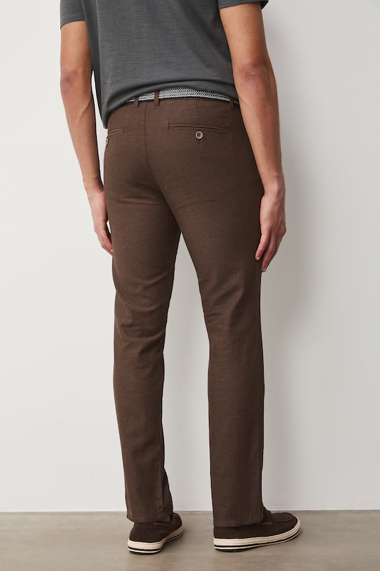 Lněné kalhoty pánské s páskem, melanž hnědá barva hnědá RS25.SPM061