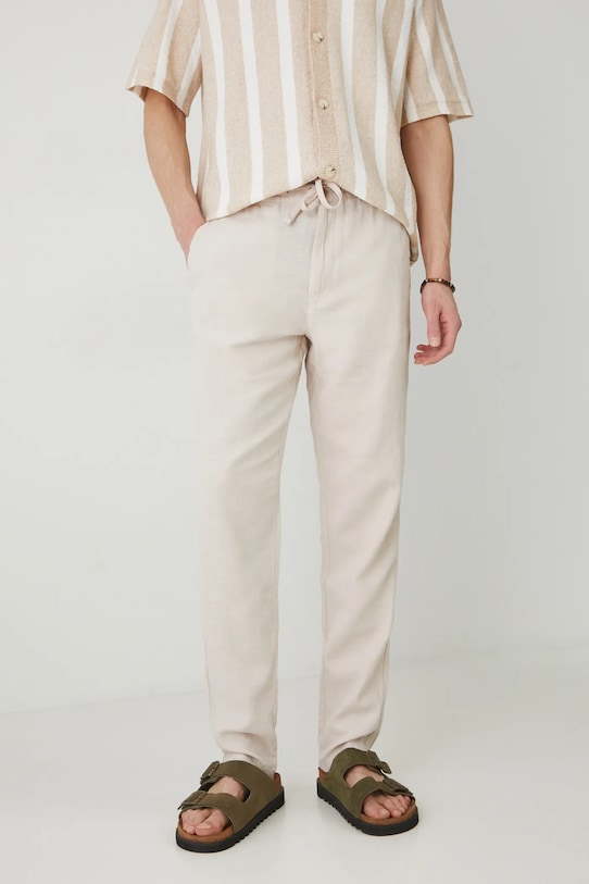 Medicine pantaloni din amestec de in drept bej RS25.SPM081