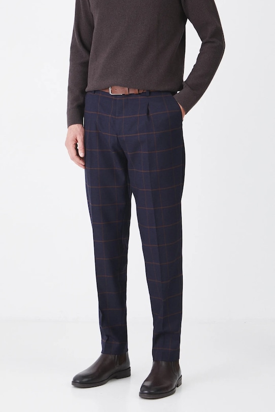 Spodnie męskie slim w kratę kolor granatowy z elastanem granatowy RS25.SPM108