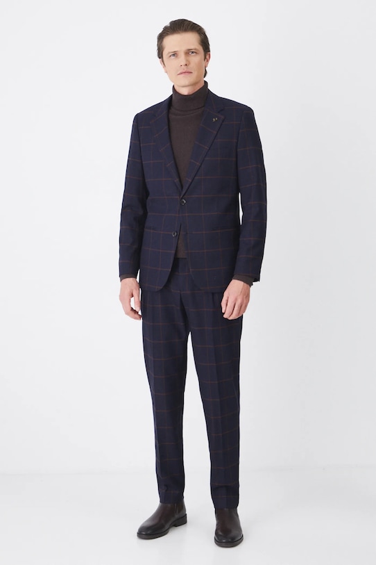 Spodnie męskie slim w kratę kolor granatowy RS25.SPM108 granatowy RS25