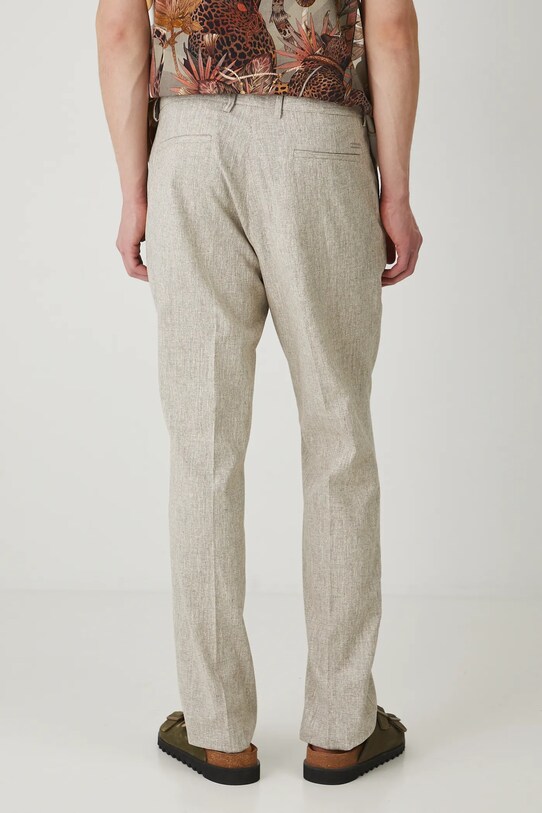 Odzież Spodnie z domieszką lnu męskie slim z drobnym wzorem kolor brązowy RS25.SPM821 brązowy