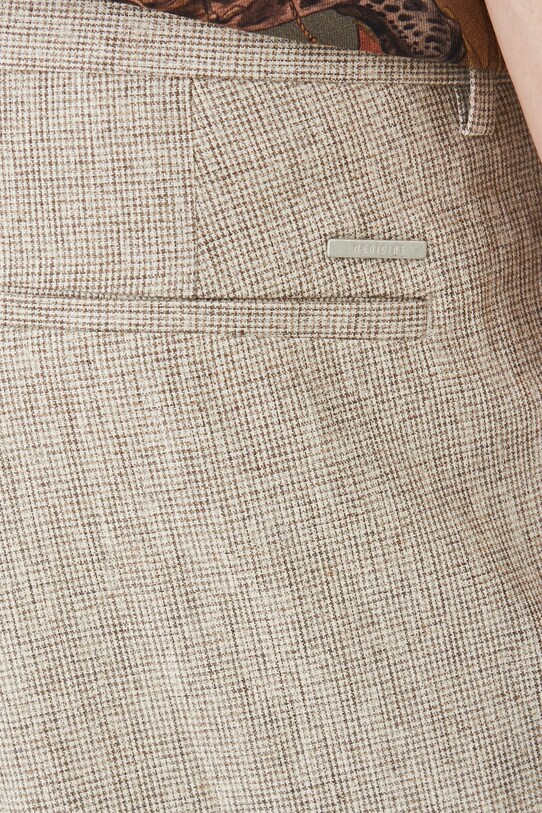 Spodnie z domieszką lnu męskie slim z drobnym wzorem kolor brązowy brązowy RS25.SPM821