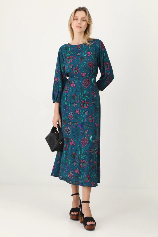 Šaty dámske midi vzorované tyrkysová farba RS25.SUD055 tyrkysová RS25