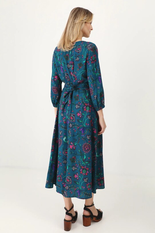 Oblečenie Šaty dámske midi vzorované tyrkysová farba RS25.SUD055 tyrkysová