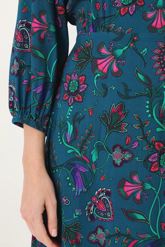 Šaty dámske midi vzorované tyrkysová farba RS25.SUD055 tyrkysová